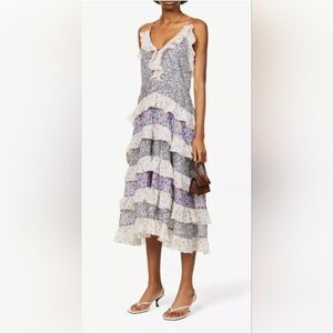 205. NWOT - Maje Printed Cotton Voile Ruffle Dress